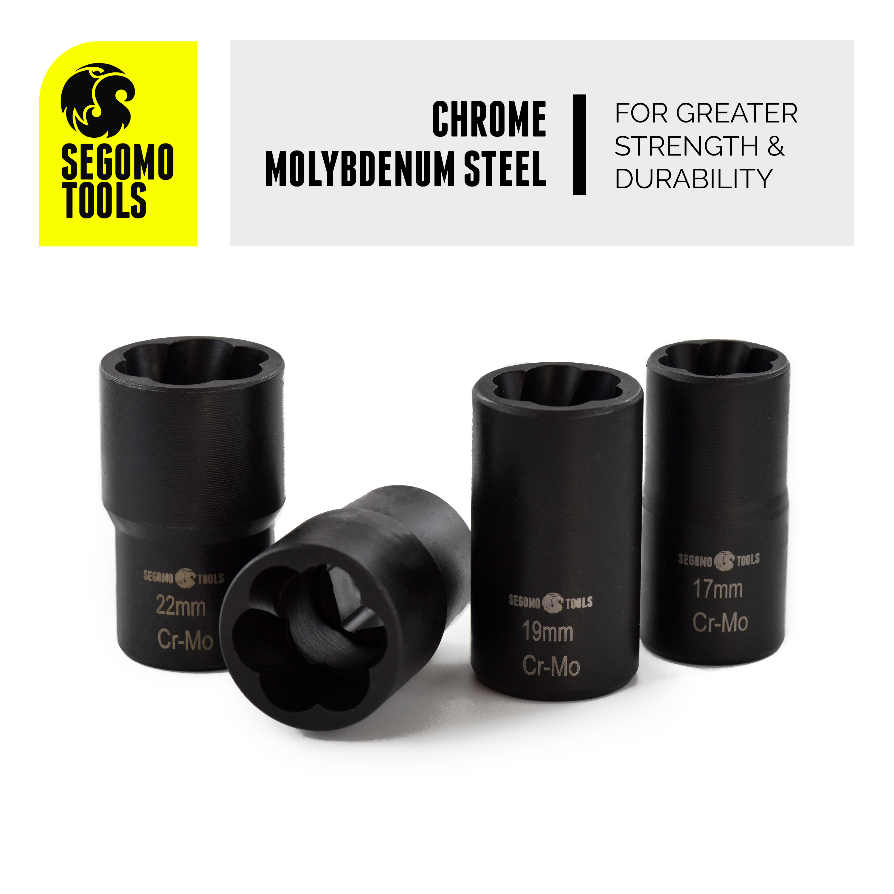 Segomo Tools 5 Piece Metric Lug Nut & Bolt Extractor Socket Set17mm